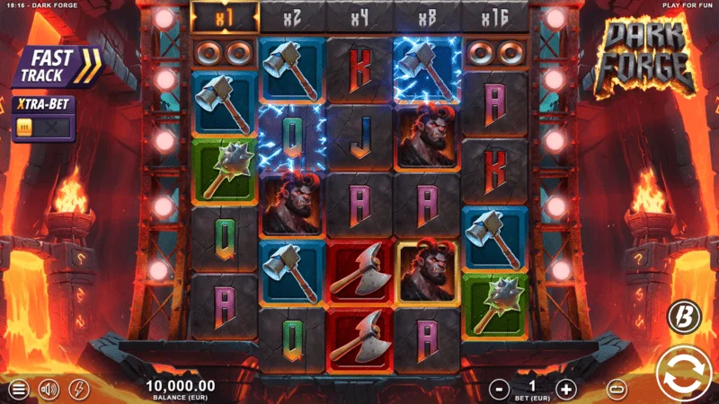 Dark Forge - hlavní herní obrazovka s mřížkou 4-5-5-5-4